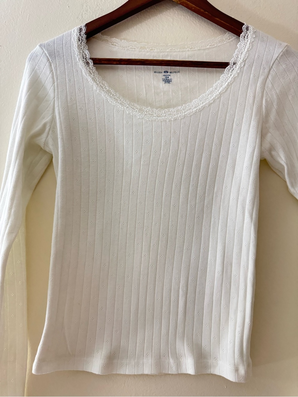 White Lace Trim Ribbed Long Sleeve 🔝 100%Cotton